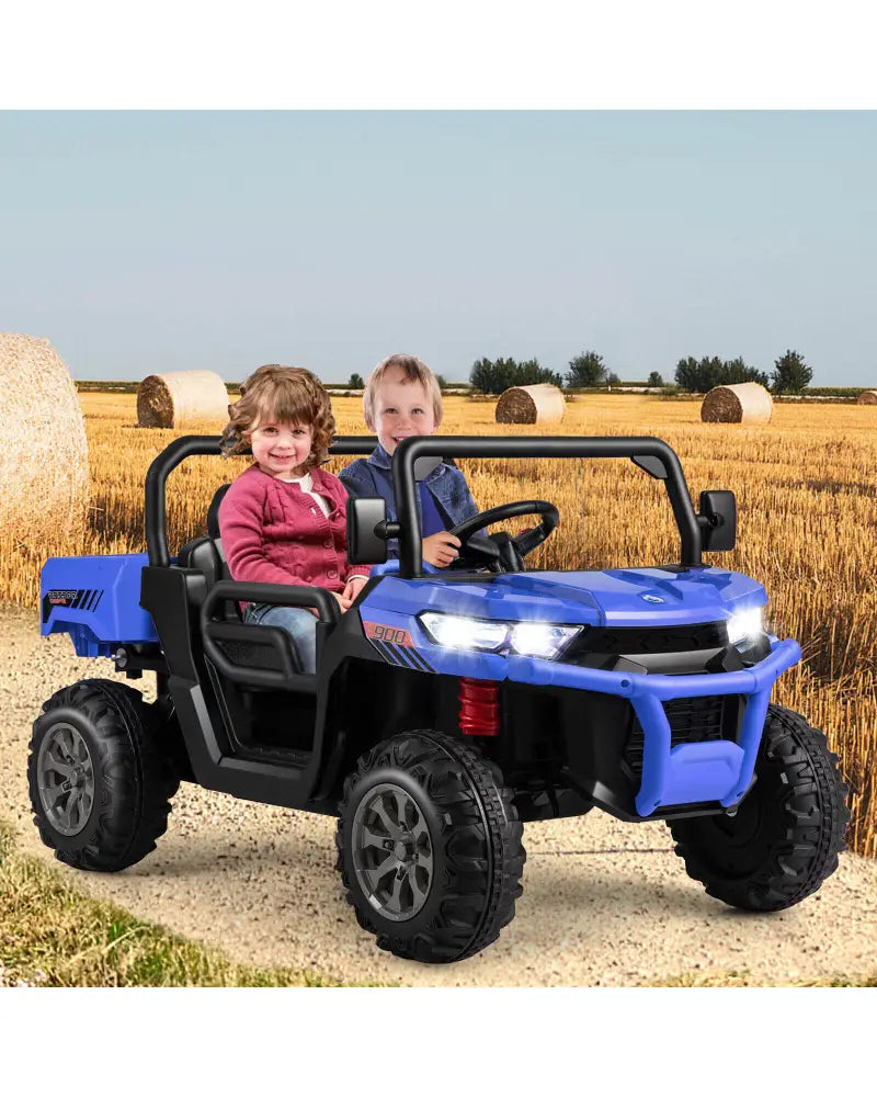 2-Seater Kids Ride On Dump Truck with Dump Bed and Shovel-Blue - Blue - Powered Ride On Toys