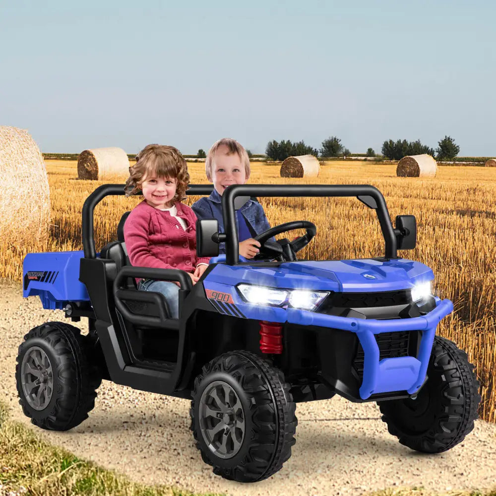 2-Seater Kids Ride On Dump Truck with Dump Bed and Shovel-Blue - Blue - Powered Ride On Toys