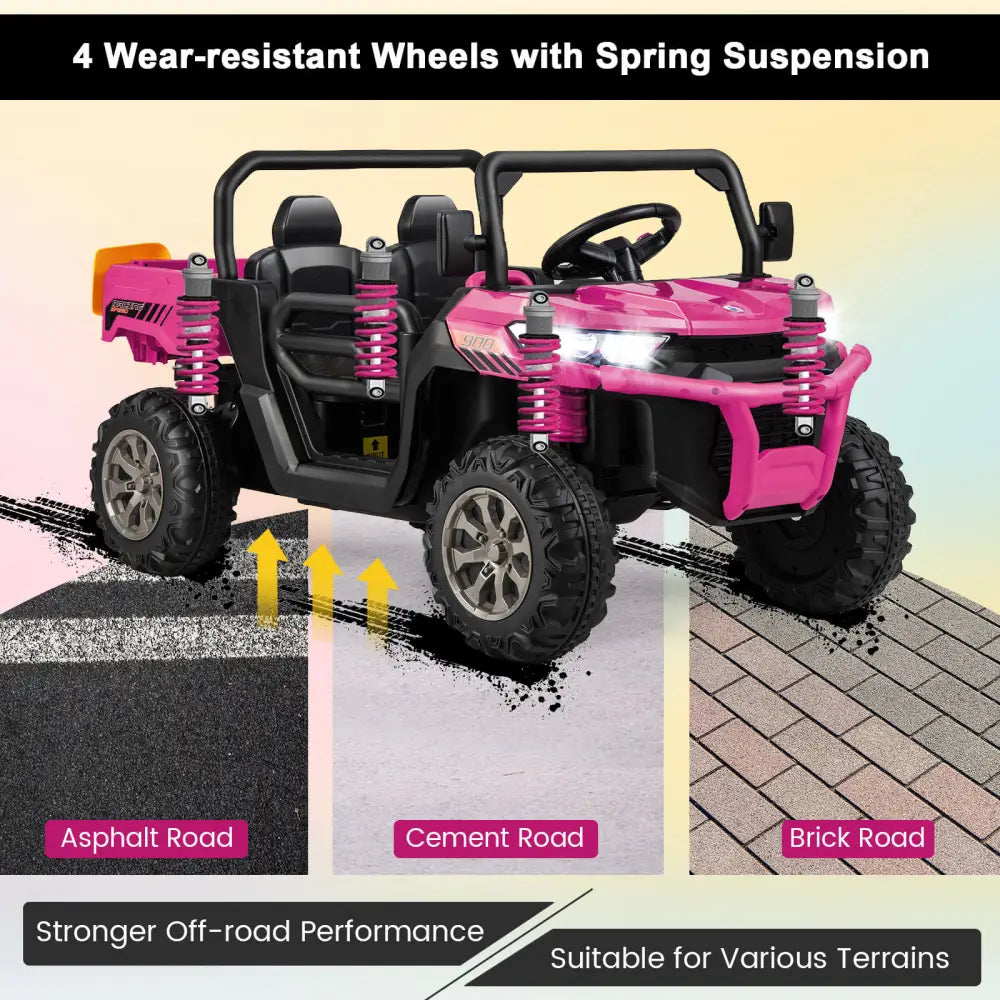 2-Seater Kids Ride On Dump Truck with Dump Bed and Shovel-Pink - Pink - Powered Ride On Toys