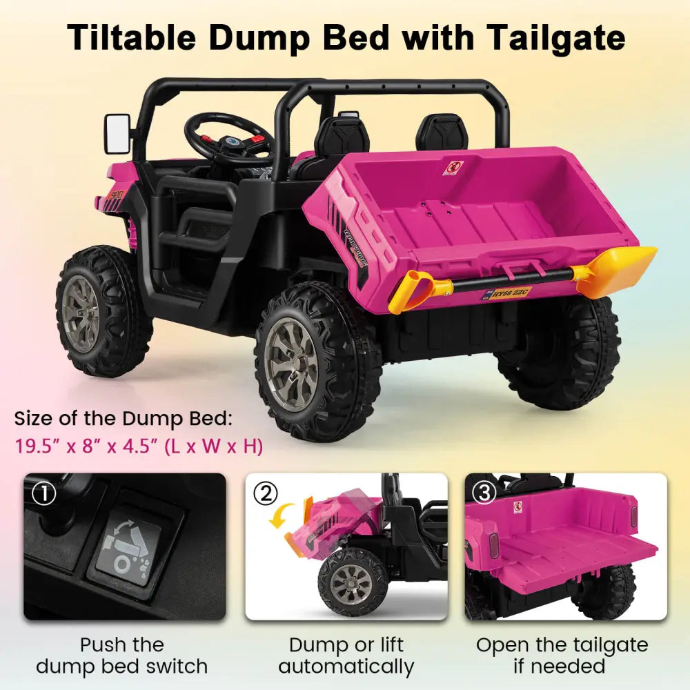 2-Seater Kids Ride On Dump Truck with Dump Bed and Shovel-Pink - Pink - Powered Ride On Toys