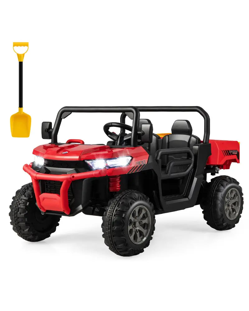 2-Seater Kids Ride On Dump Truck with Dump Bed and Shovel-Red - Red - Powered Ride On Toys