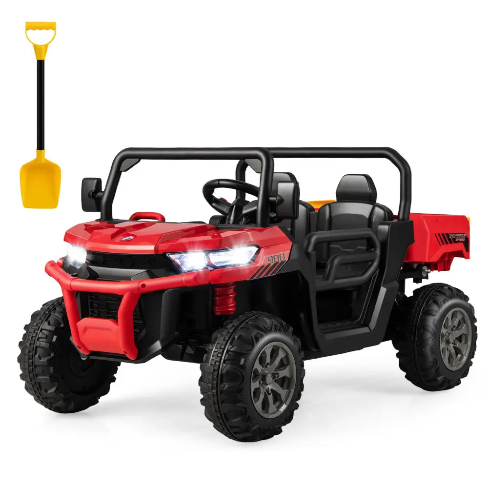 2-Seater Kids Ride On Dump Truck with Dump Bed and Shovel-Red - Red - Powered Ride On Toys