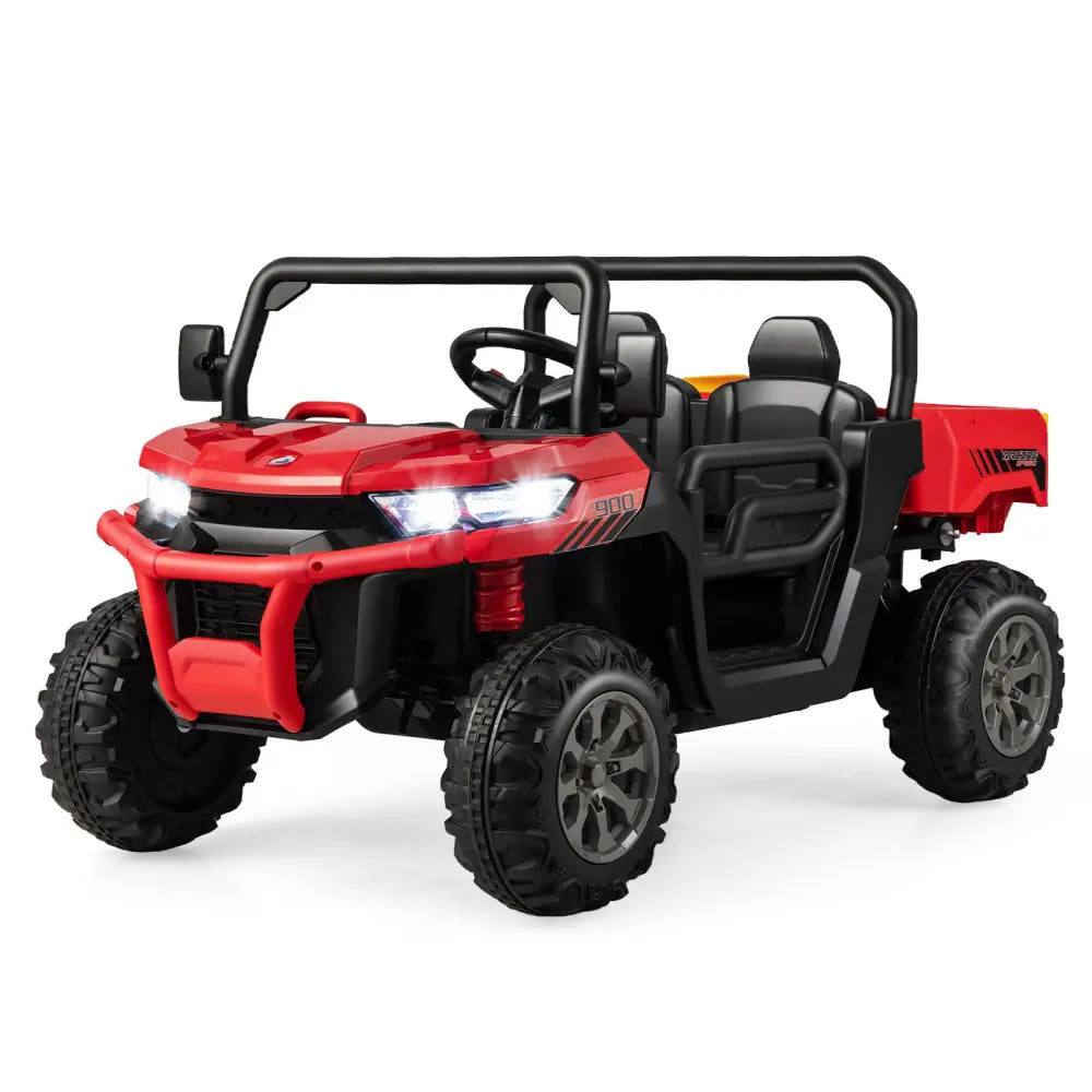 2-Seater Kids Ride On Dump Truck with Dump Bed and Shovel-Red - Red - Powered Ride On Toys