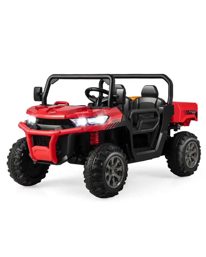 2-Seater Kids Ride On Dump Truck with Dump Bed and Shovel-Red - Red - Powered Ride On Toys