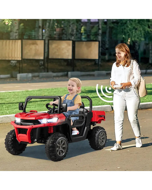 2-Seater Kids Ride On Dump Truck with Dump Bed and Shovel-Red - Red - Powered Ride On Toys