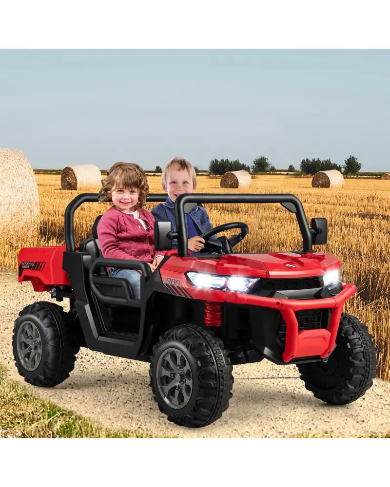 2-Seater Kids Ride On Dump Truck with Dump Bed and Shovel-Red - Red - Powered Ride On Toys