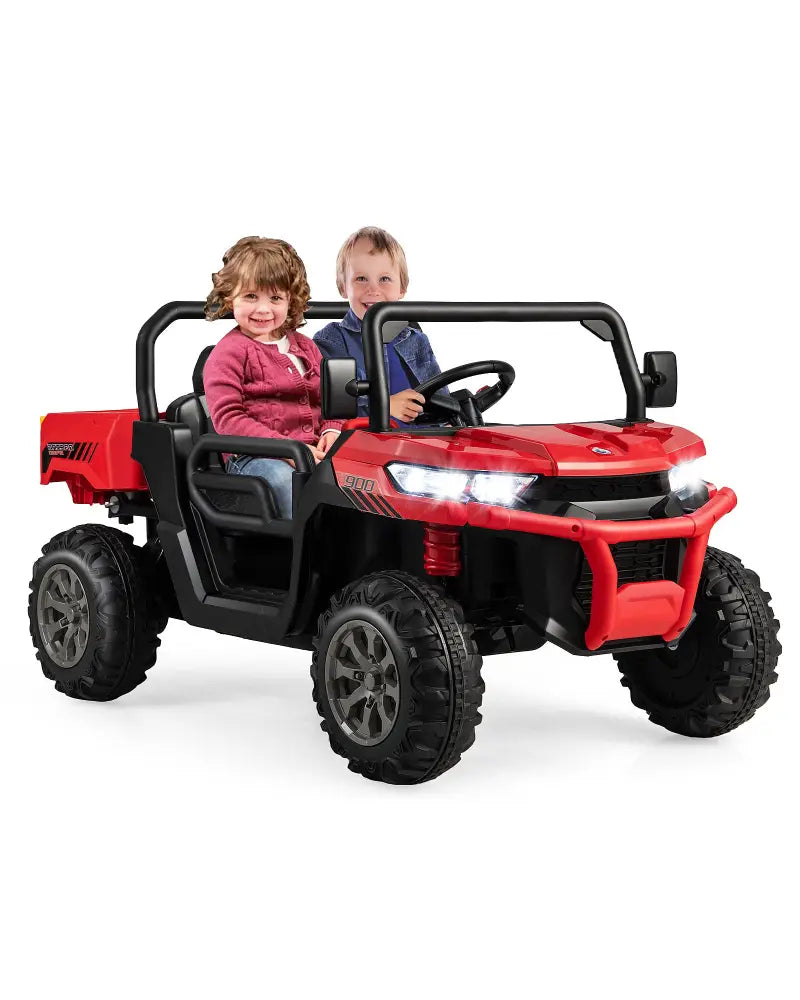 2-Seater Kids Ride On Dump Truck with Dump Bed and Shovel-Red - Red - Powered Ride On Toys