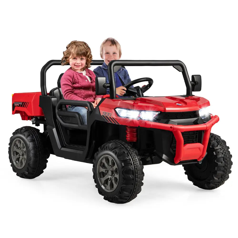 2-Seater Kids Ride On Dump Truck with Dump Bed and Shovel-Red - Red - Powered Ride On Toys