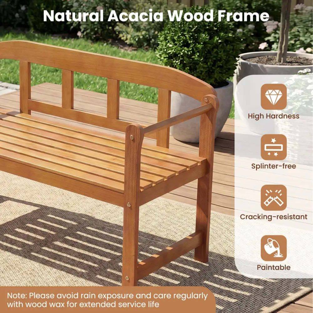 2-Seater Outdoor Acacia Wood Garden Bench with Backrest & Armrests - Outdoor Benches