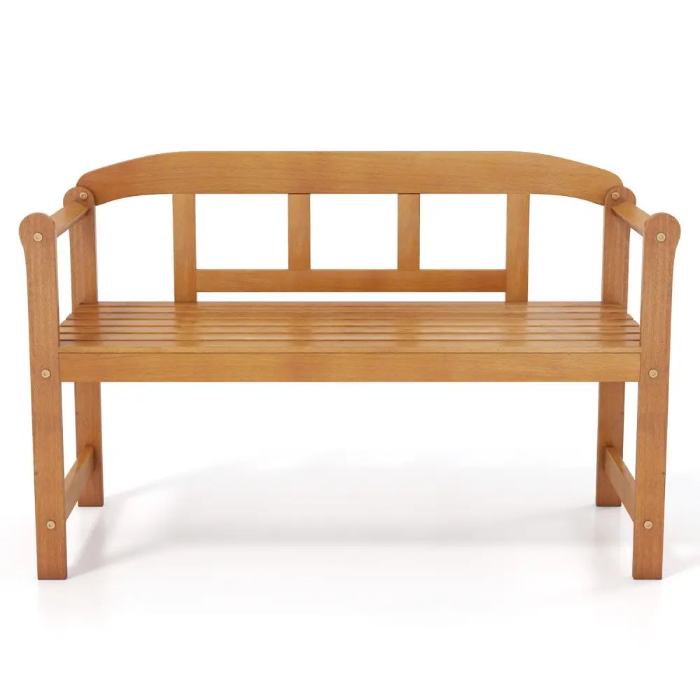 2-Seater Outdoor Acacia Wood Garden Bench with Backrest & Armrests - Outdoor Benches