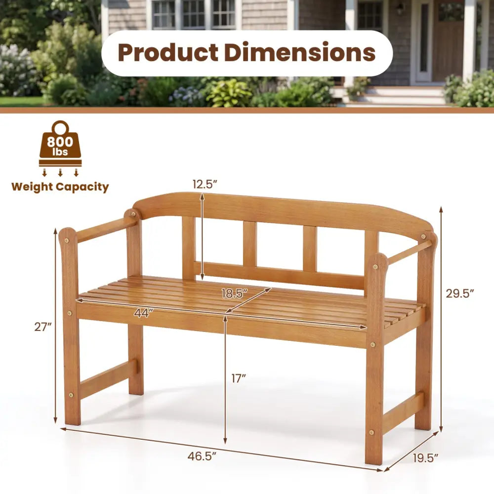 2-Seater Outdoor Acacia Wood Garden Bench with Backrest & Armrests - Outdoor Benches