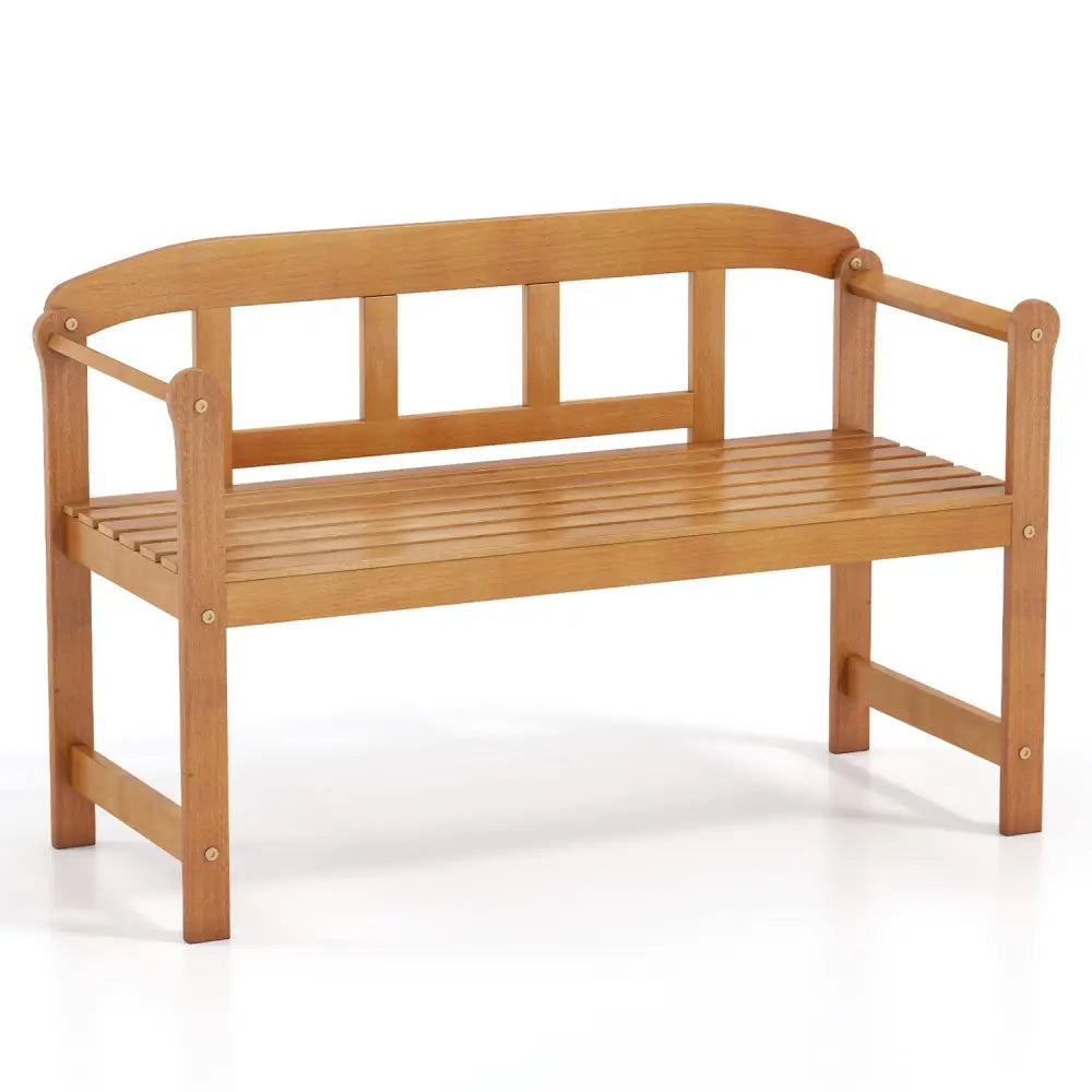 2-Seater Outdoor Acacia Wood Garden Bench with Backrest & Armrests - Outdoor Benches