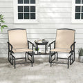 2-Seater Outdoor Glider Bench with 2-Tier Center Table-Beige - Beige - Patio Rocking Chairs & Gliders
