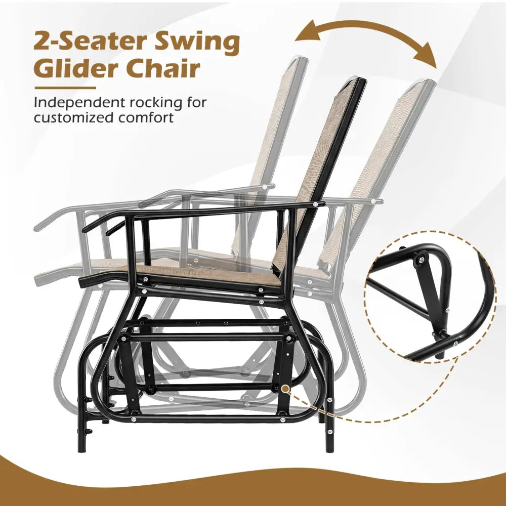 2-Seater Outdoor Glider Bench with 2-Tier Center Table-Beige - Beige - Patio Rocking Chairs & Gliders