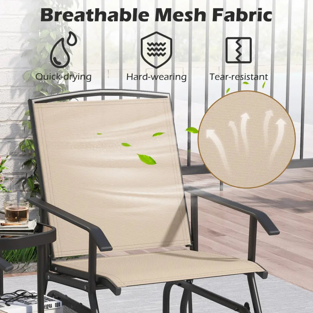 2-Seater Outdoor Glider Bench with 2-Tier Center Table-Beige - Beige - Patio Rocking Chairs & Gliders