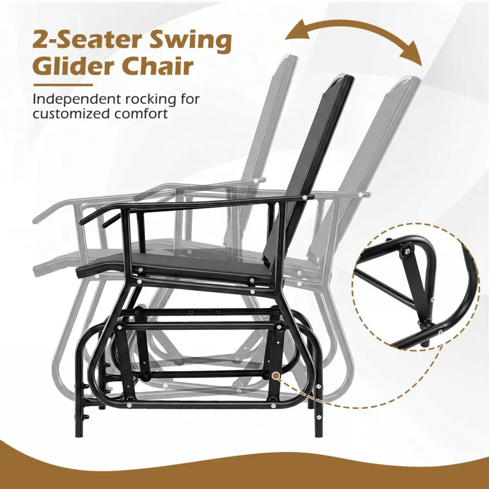 2-Seater Outdoor Glider Bench with 2-Tier Center Table-Black - Black - Patio Rocking Chairs & Gliders