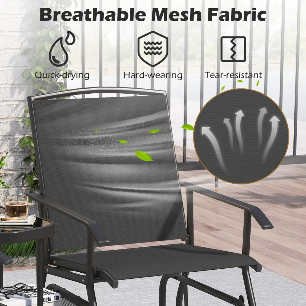 2-Seater Outdoor Glider Bench with 2-Tier Center Table-Black - Black - Patio Rocking Chairs & Gliders