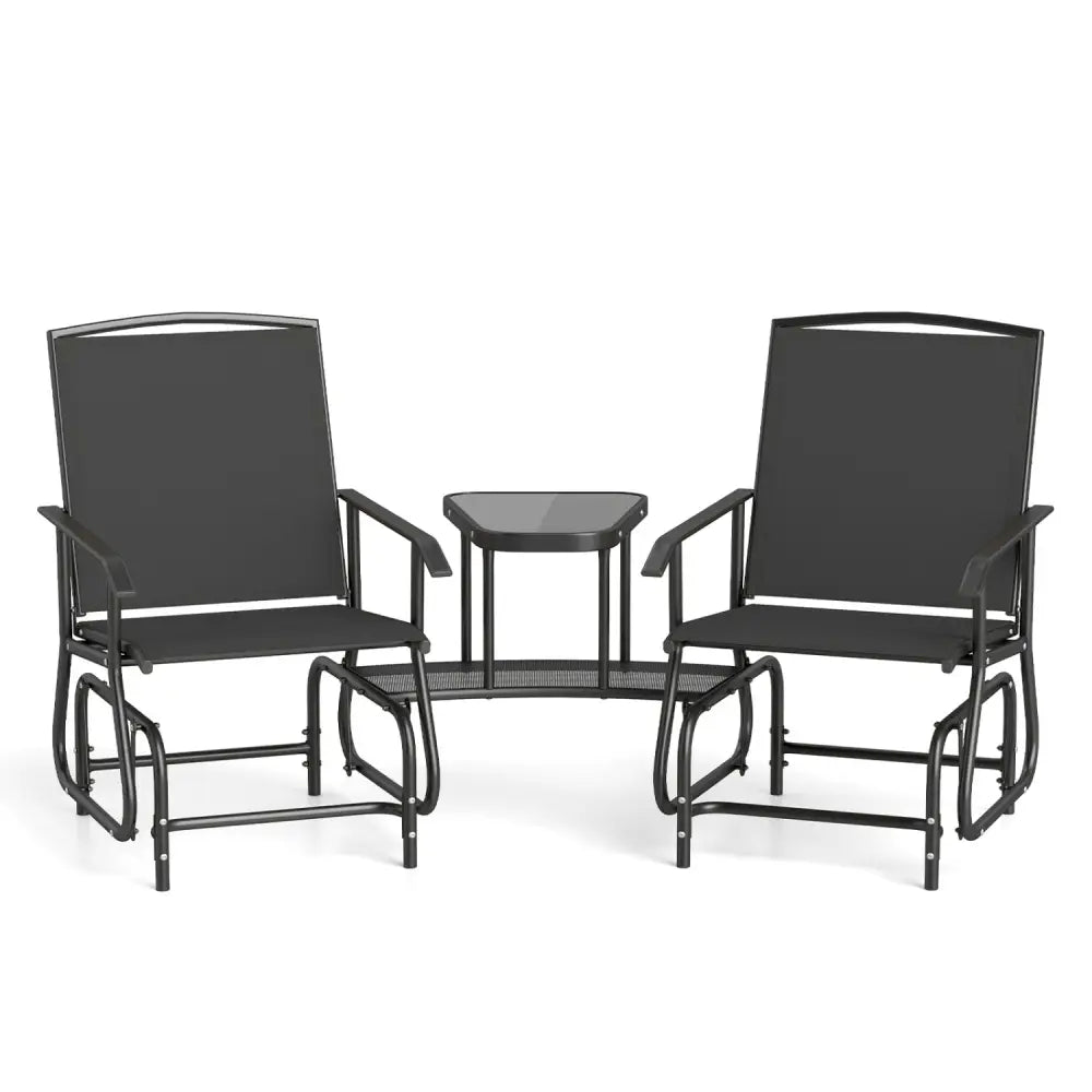 2-Seater Outdoor Glider Bench with 2-Tier Center Table-Black - Black - Patio Rocking Chairs & Gliders