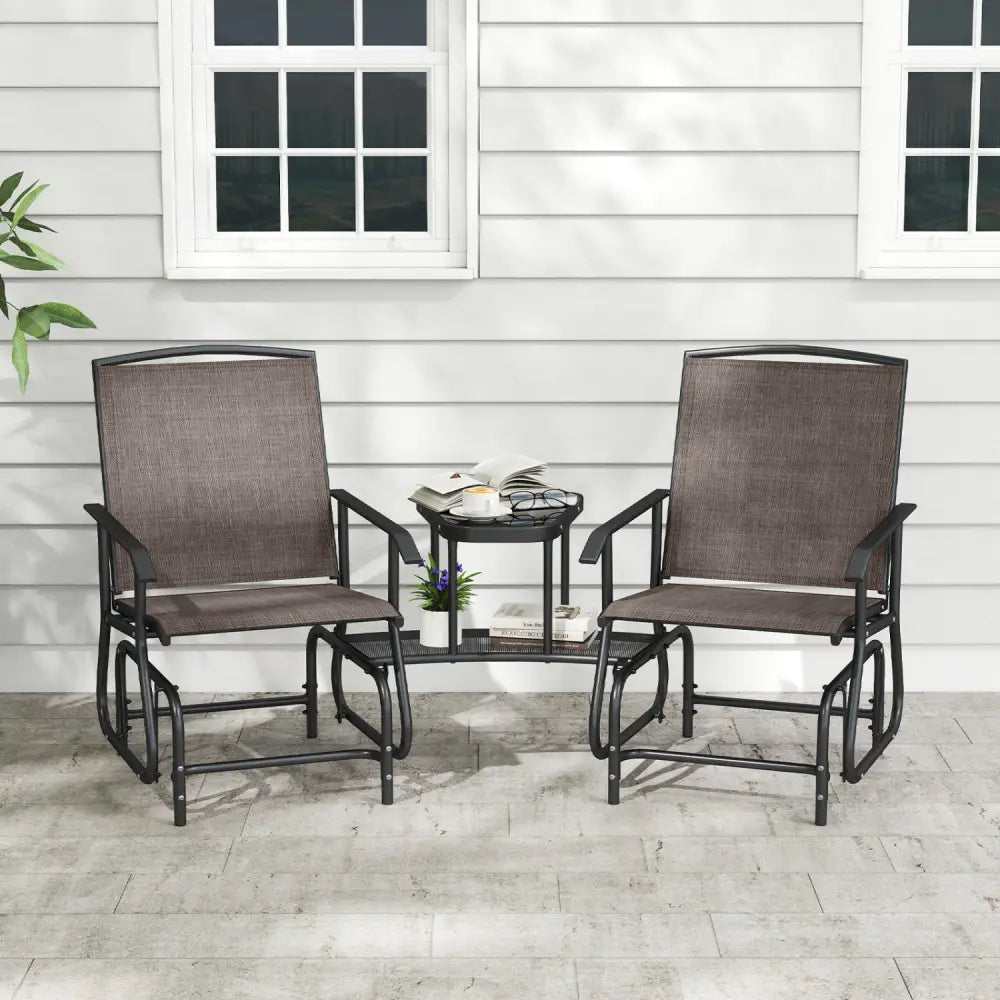 2-Seater Outdoor Glider Bench with 2-Tier Center Table-Brown - Brown - Patio Rocking Chairs & Gliders
