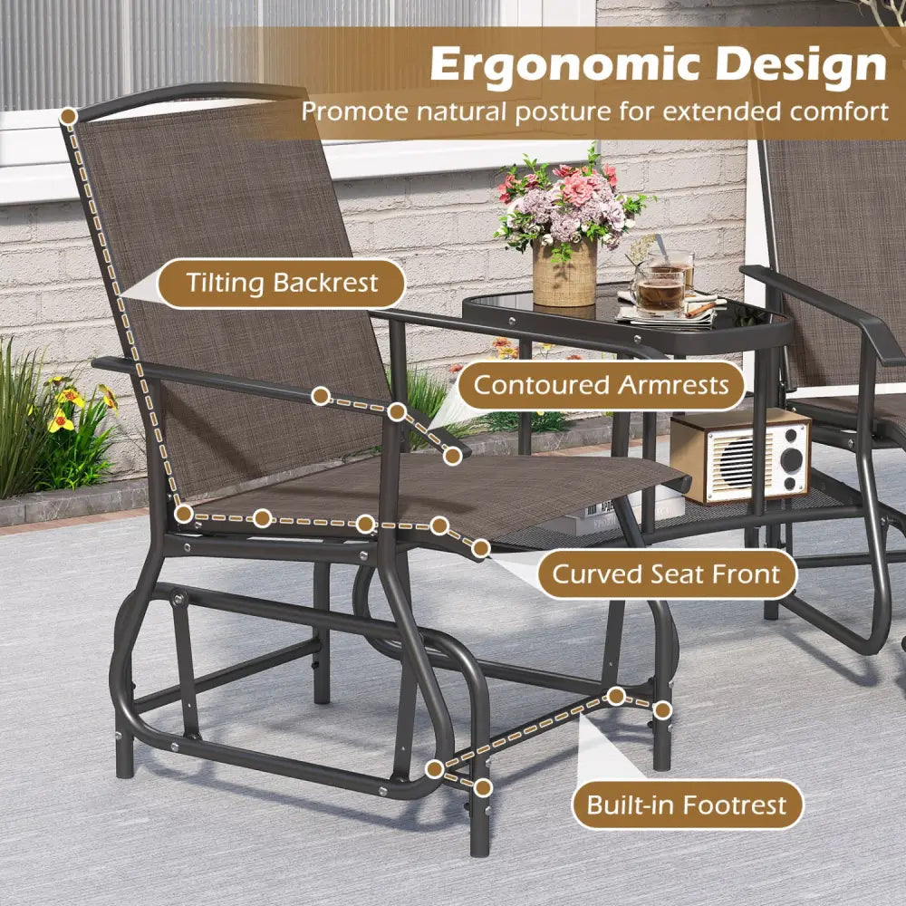 2-Seater Outdoor Glider Bench with 2-Tier Center Table-Brown - Brown - Patio Rocking Chairs & Gliders
