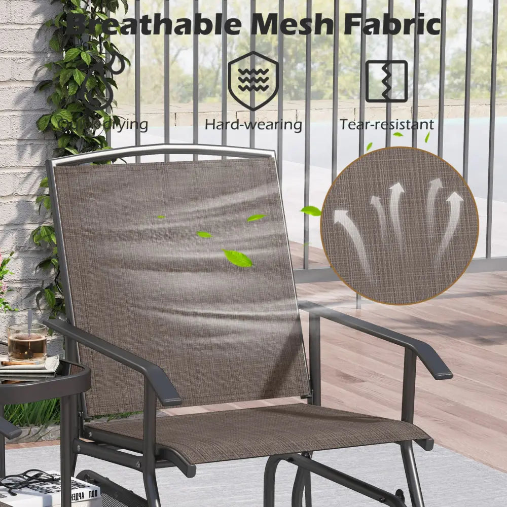 2-Seater Outdoor Glider Bench with 2-Tier Center Table-Brown - Brown - Patio Rocking Chairs & Gliders