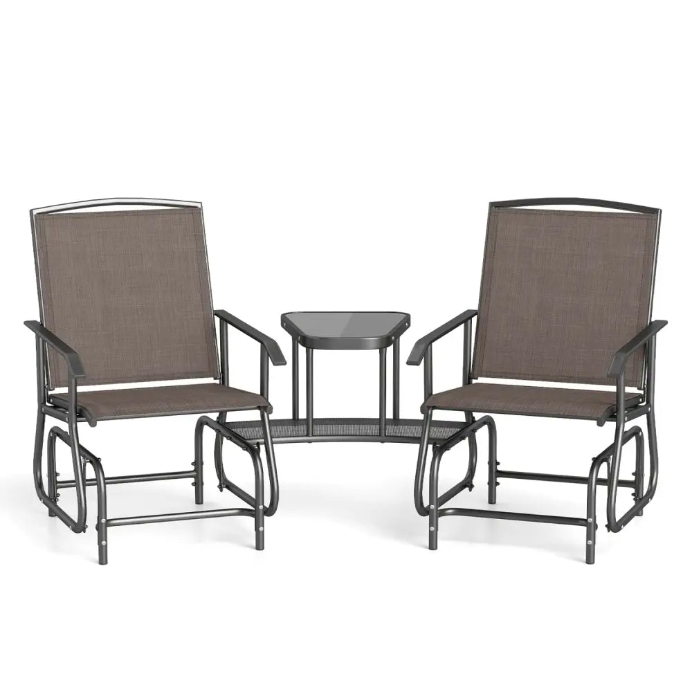 2-Seater Outdoor Glider Bench with 2-Tier Center Table-Brown - Brown - Patio Rocking Chairs & Gliders