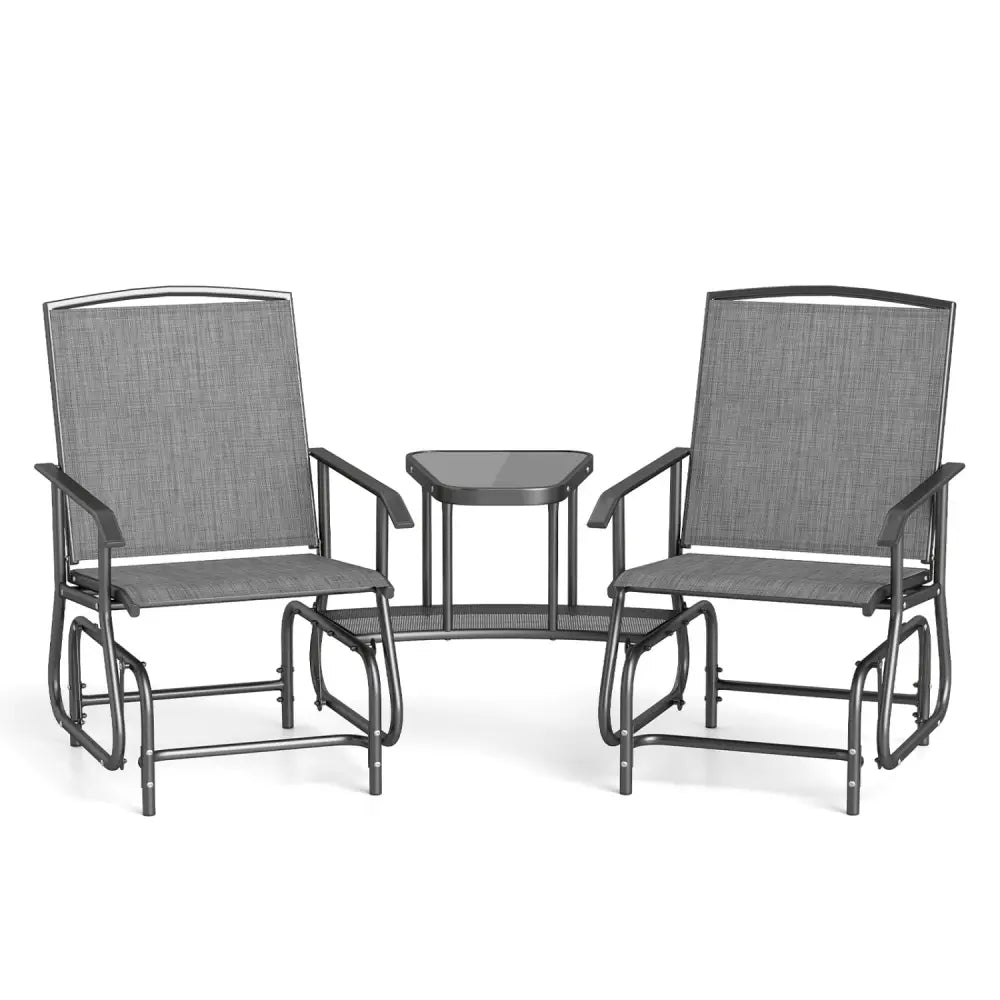 2-Seater Outdoor Glider Bench with 2-Tier Center Table-Gray - Gray - Patio Rocking Chairs & Gliders