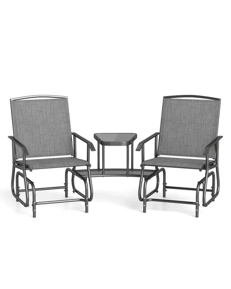 2-Seater Outdoor Glider Bench with 2-Tier Center Table-Gray - Gray - Patio Conversation Sets