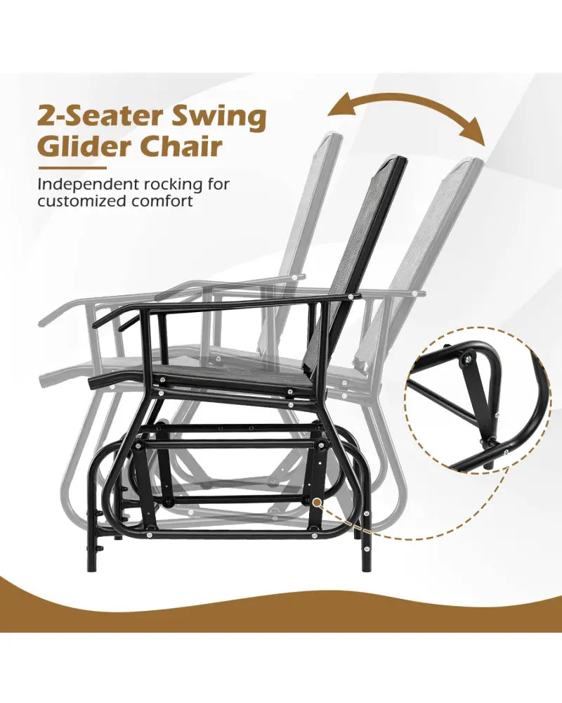 2-Seater Outdoor Glider Bench with 2-Tier Center Table-Gray - Gray - Patio Conversation Sets
