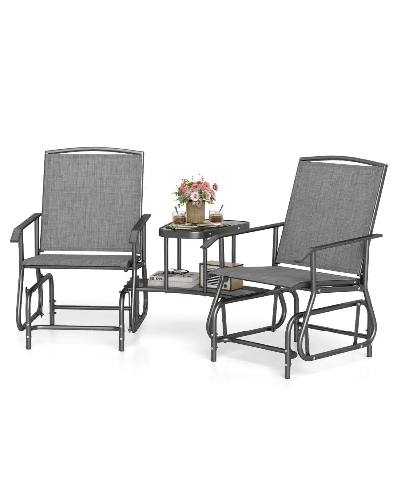 2-Seater Outdoor Glider Bench with 2-Tier Center Table-Gray - Gray - Patio Conversation Sets