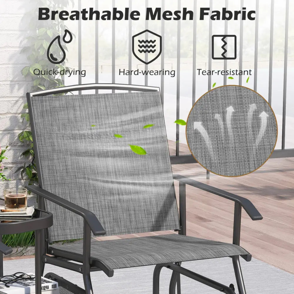 2-Seater Outdoor Glider Bench with 2-Tier Center Table-Gray - Gray - Patio Rocking Chairs & Gliders