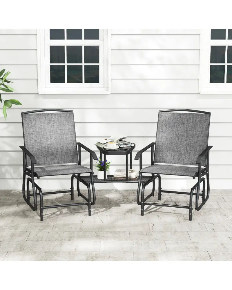 2-Seater Outdoor Glider Bench with 2-Tier Center Table-Gray - Gray - Patio Conversation Sets