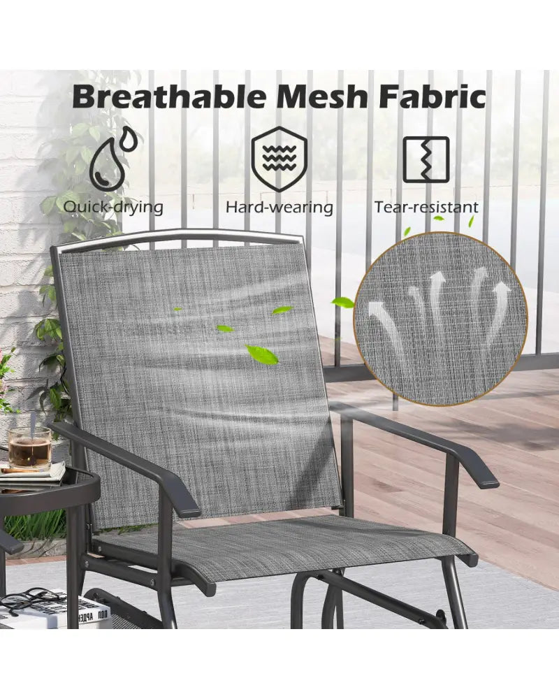 2-Seater Outdoor Glider Bench with 2-Tier Center Table-Gray - Gray - Patio Conversation Sets