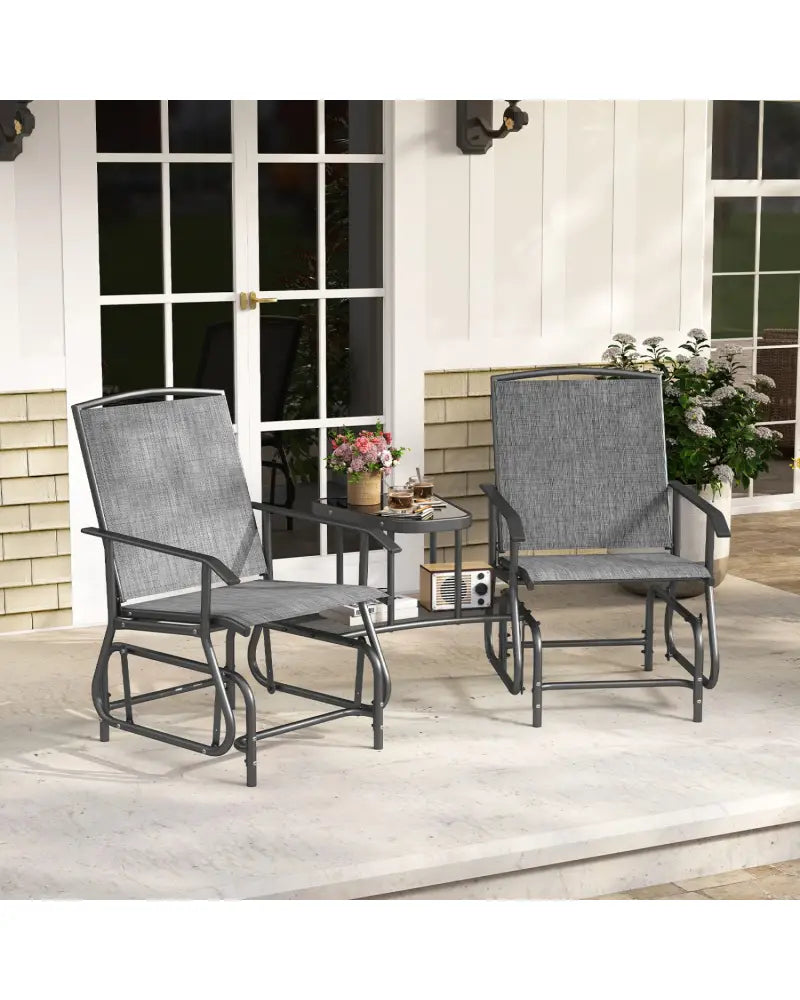 2-Seater Outdoor Glider Bench with 2-Tier Center Table-Gray - Gray - Patio Conversation Sets