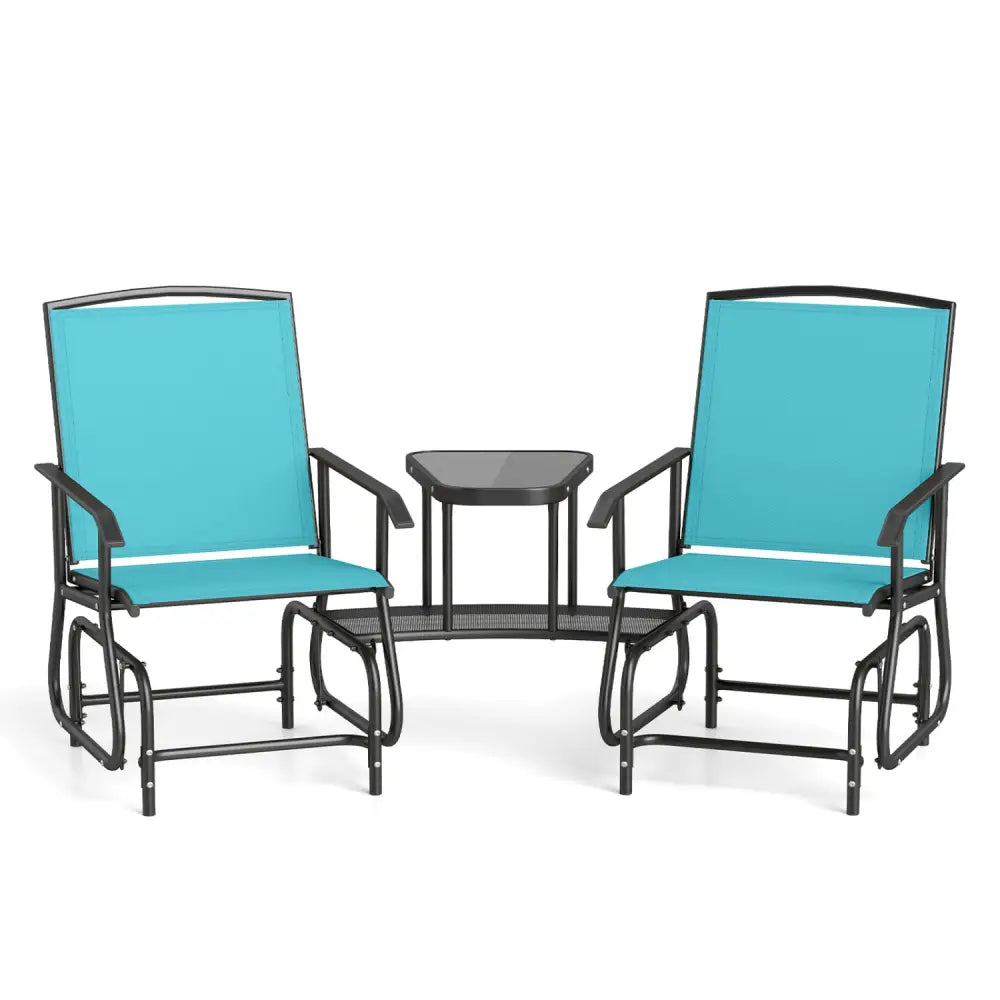 2-Seater Outdoor Glider Bench with 2-Tier Center Table-Turquoise - Turquoise - Patio Rocking Chairs & Gliders