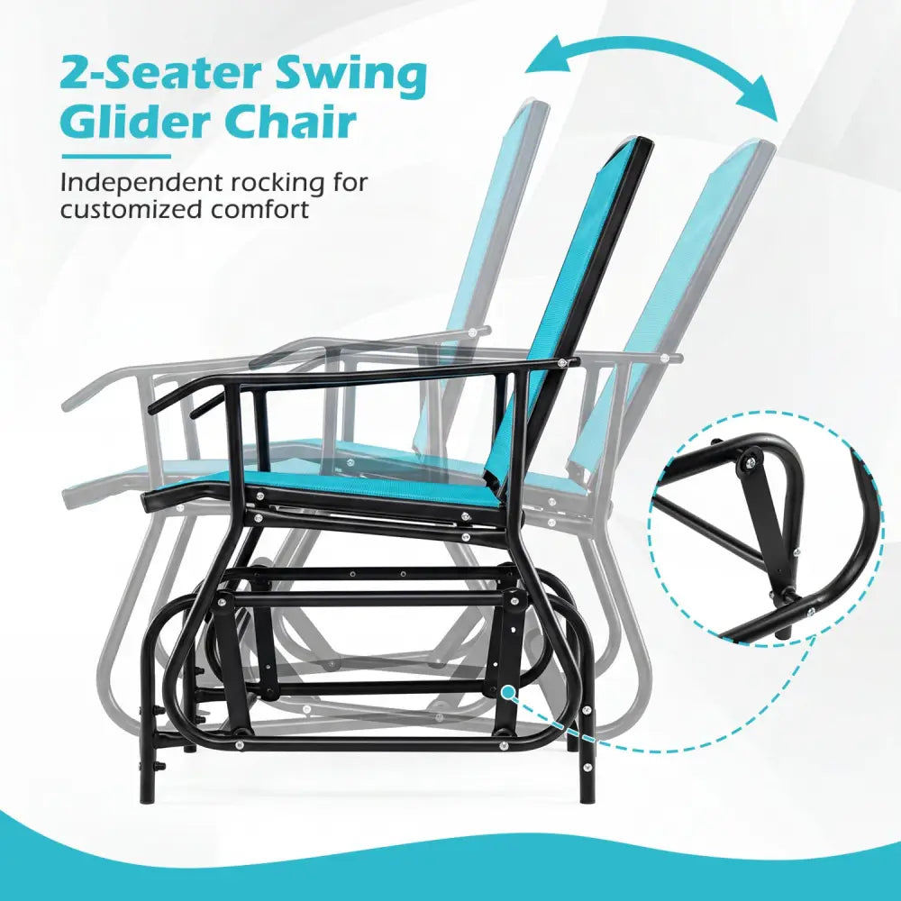 2-Seater Outdoor Glider Bench with 2-Tier Center Table-Turquoise - Turquoise - Patio Rocking Chairs & Gliders