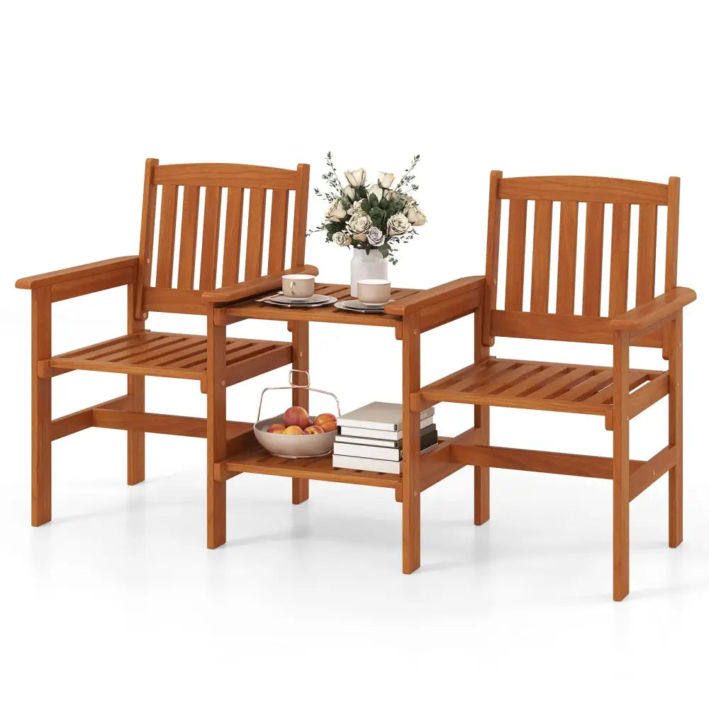 2-Seater Outdoor Patio Furniture Set with 1.57 Inch Umbrella Hole - Natural - Patio Conversation Sets