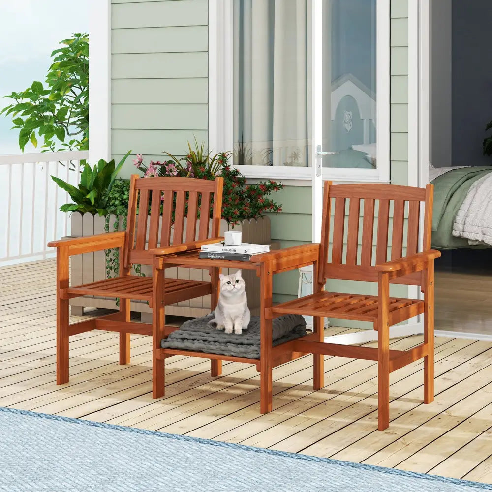 2-Seater Outdoor Patio Furniture Set with 1.57 Inch Umbrella Hole - Natural - Patio Conversation Sets