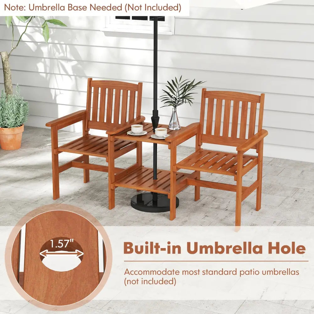 2-Seater Outdoor Patio Furniture Set with 1.57 Inch Umbrella Hole - Natural - Patio Conversation Sets