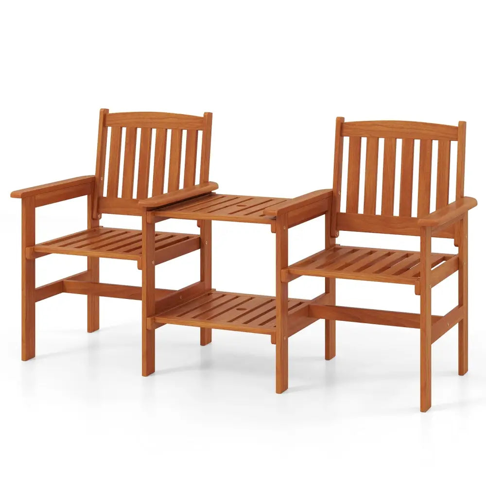 2-Seater Outdoor Patio Furniture Set with 1.57 Inch Umbrella Hole - Natural - Patio Conversation Sets