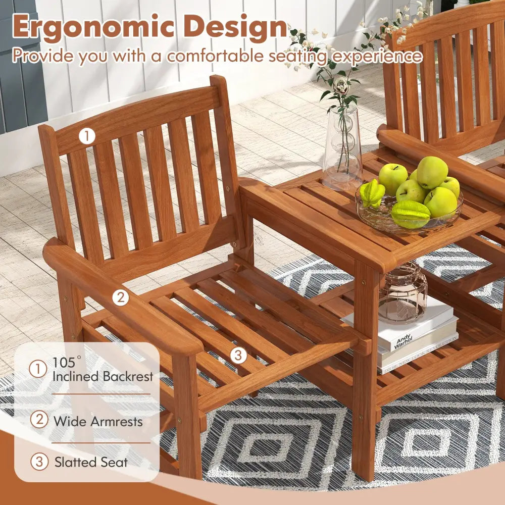 2-Seater Outdoor Patio Furniture Set with 1.57 Inch Umbrella Hole - Natural - Patio Conversation Sets