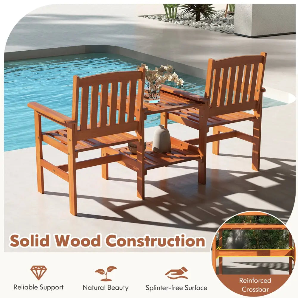 2-Seater Outdoor Patio Furniture Set with 1.57 Inch Umbrella Hole - Natural - Patio Conversation Sets
