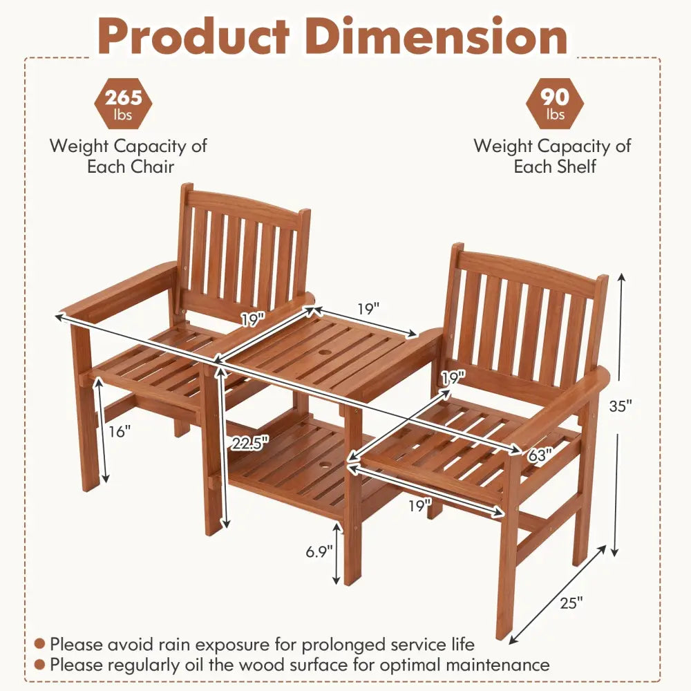 2-Seater Outdoor Patio Furniture Set with 1.57 Inch Umbrella Hole - Natural - Patio Conversation Sets