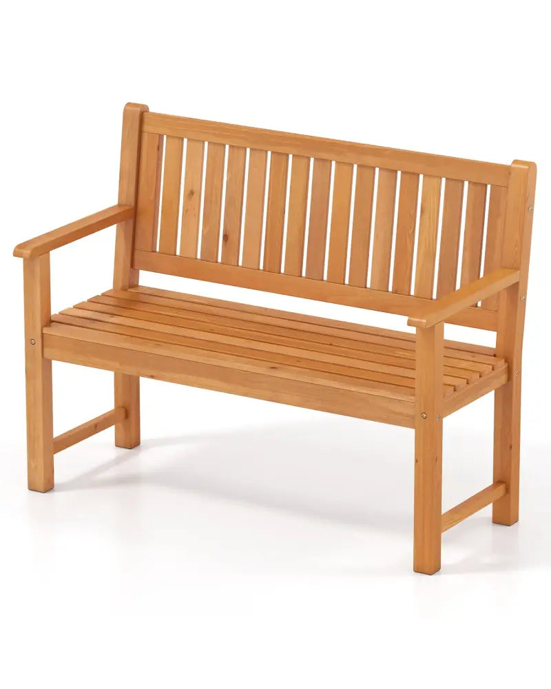 2-Seater Outdoor Wooden Bench with Backrest and Armrests-Natural - Natural - Outdoor Benches