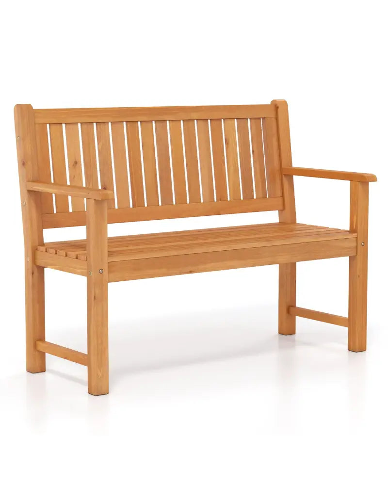 2-Seater Outdoor Wooden Bench with Backrest and Armrests-Natural - Natural - Outdoor Benches