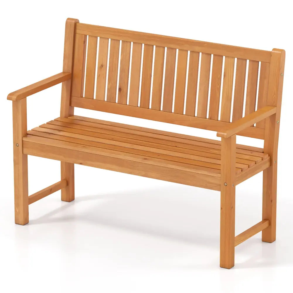 2-Seater Outdoor Wooden Bench with Backrest and Armrests-Natural - Natural - Outdoor Benches