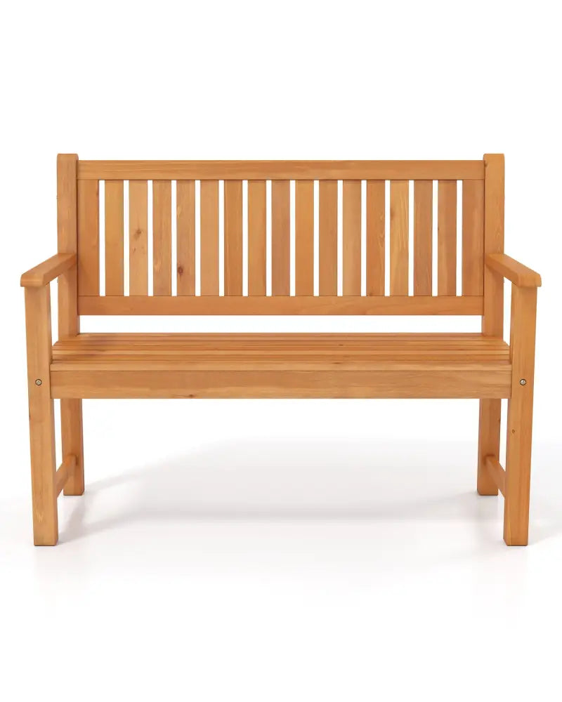 2-Seater Outdoor Wooden Bench with Backrest and Armrests-Natural - Natural - Outdoor Benches