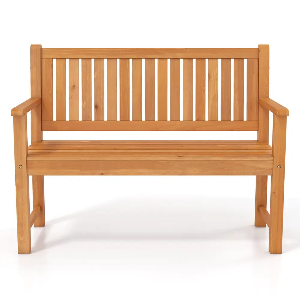 2-Seater Outdoor Wooden Bench with Backrest and Armrests-Natural - Natural - Outdoor Benches
