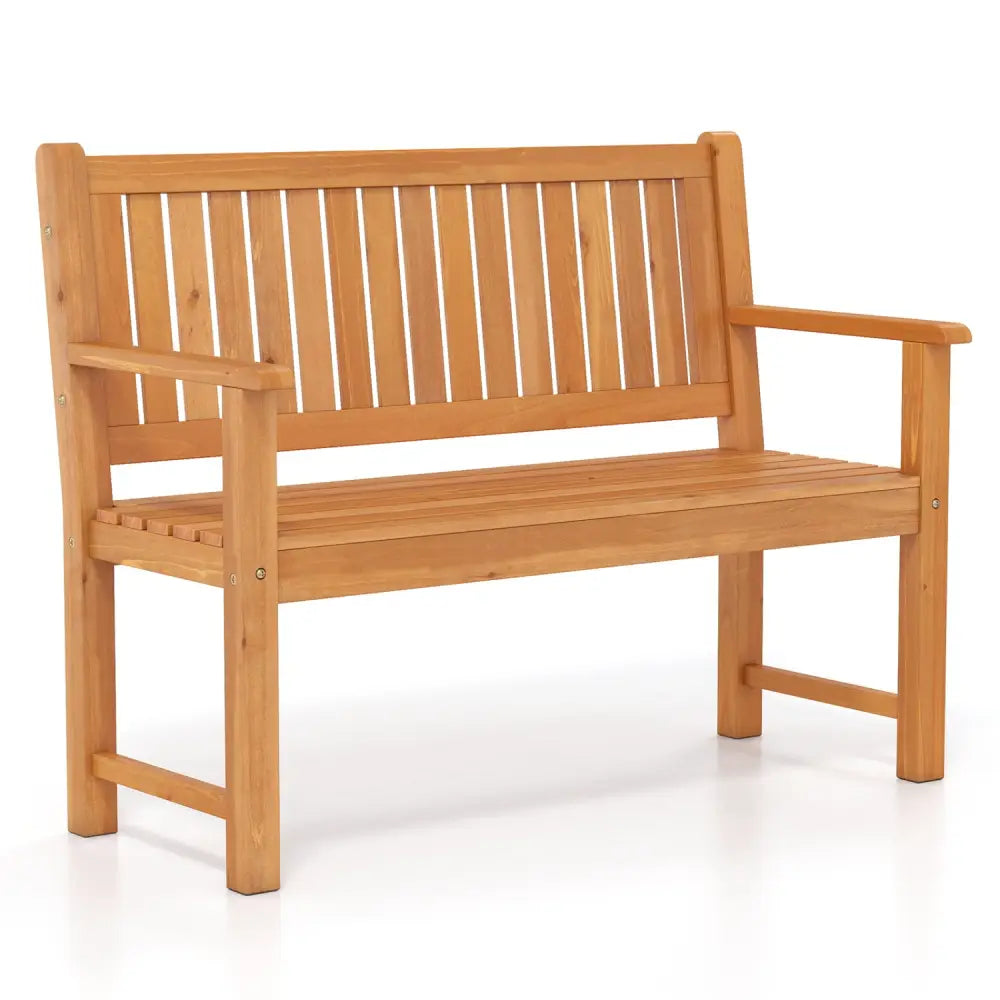 2-Seater Outdoor Wooden Bench with Backrest and Armrests-Natural - Natural - Outdoor Benches