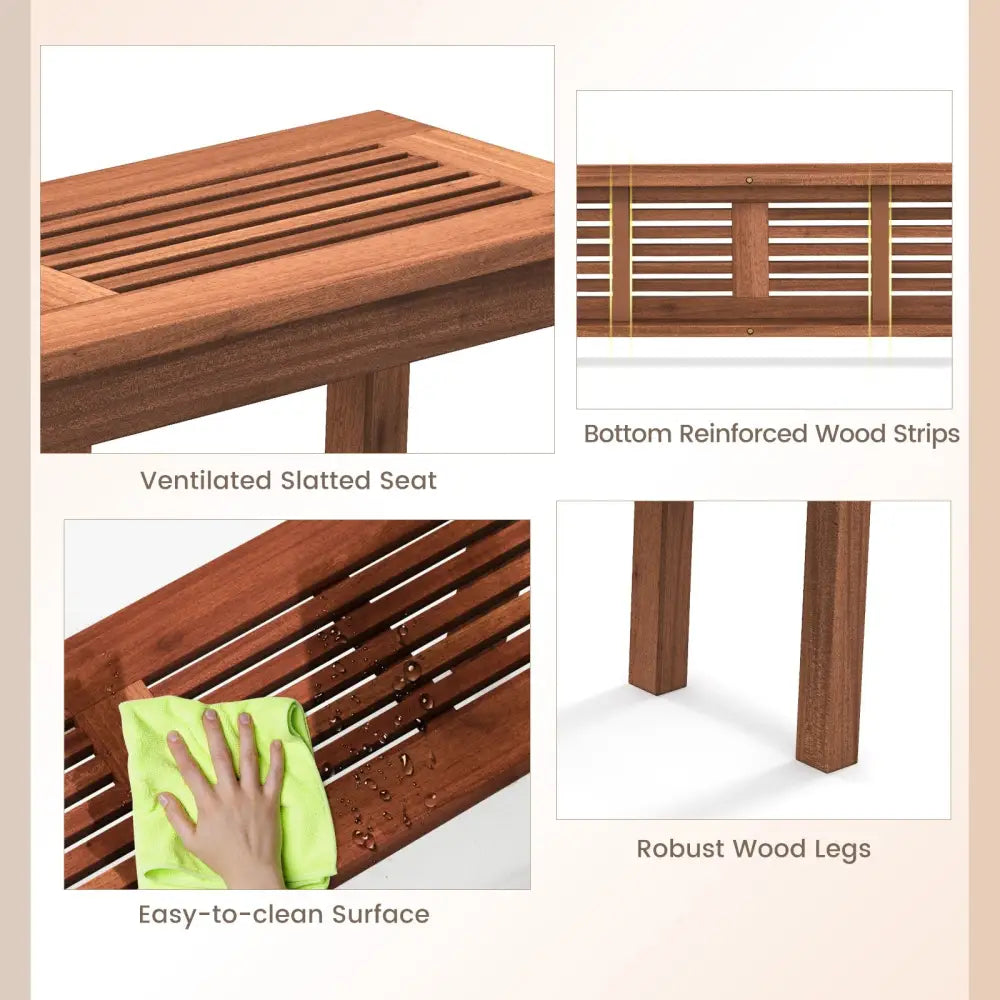 2-Seater Patio Backless Dining Bench with Breathable Slatted Seat - Natural - Outdoor Benches